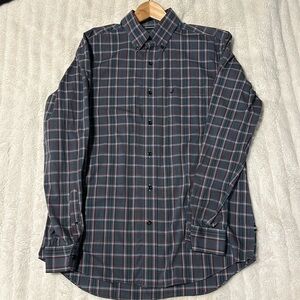 Nautica Men’s Button Down Shirt Size Medium Dark Grey Plaid